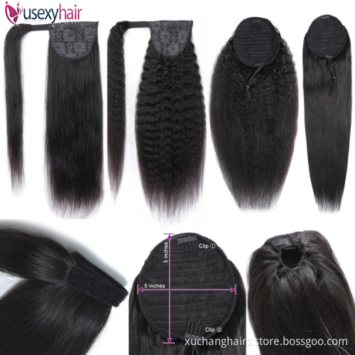 Wholesale 10A Grade Human Hair Ponytail Extensions Straight Brazilian Virgin Hair Wrap Around Ponytails